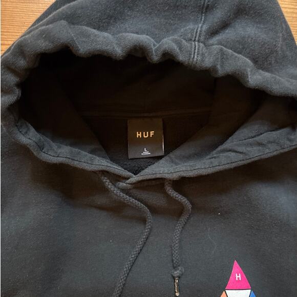 HUF black pullover large prism back graphic mens hoodie SIZE L - Picture 3 of 6